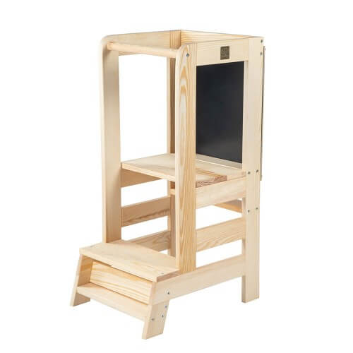 Learning Tower ajustabil cu tabla de scris Meow Baby - Natural Wood