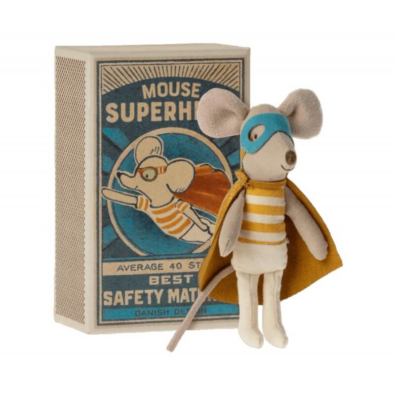 Jucarie textila Super Hero Mouse Maileg - Little Brother in Matchbox
