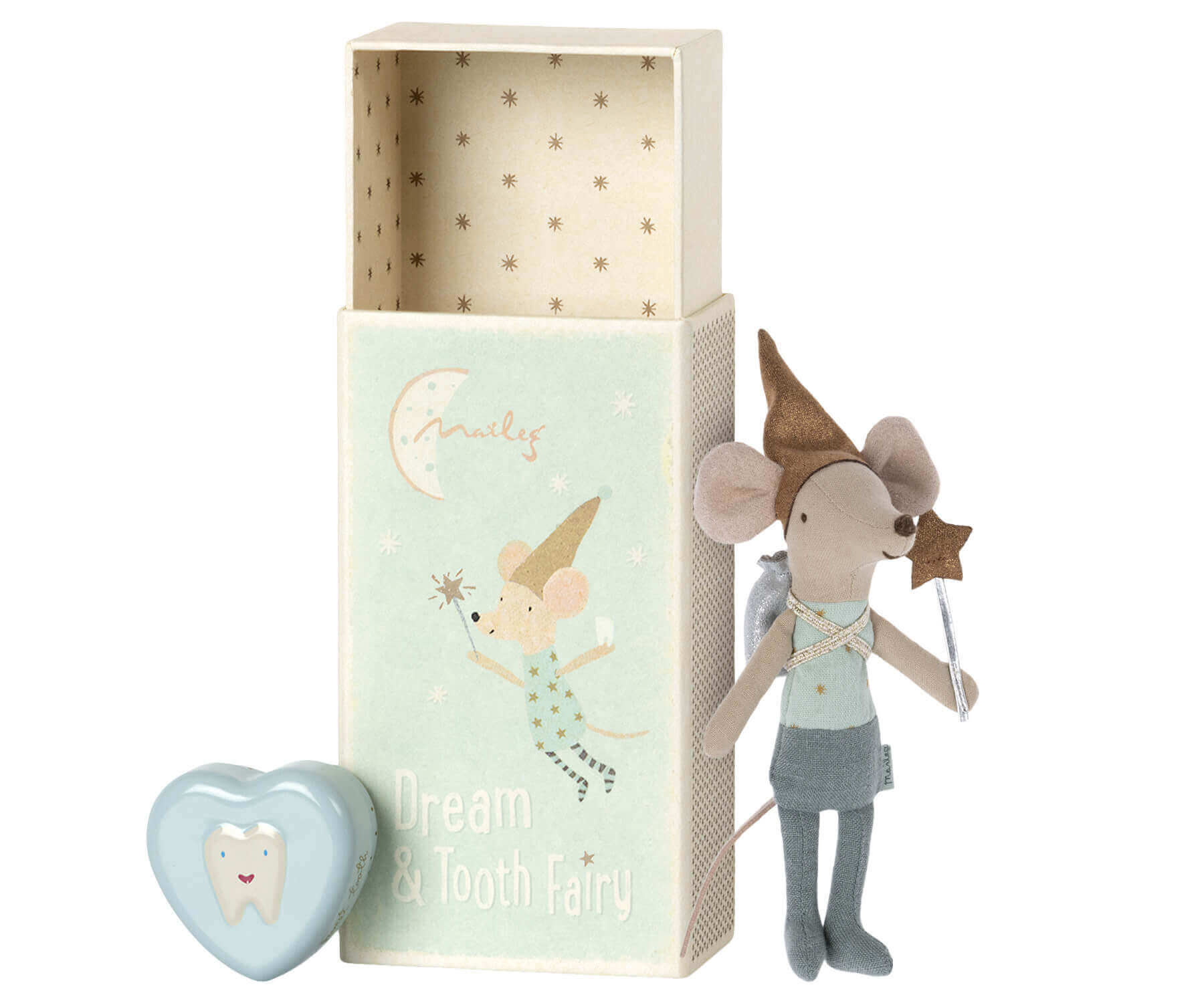 Jucarie textila Tooth Fairy Mouse in Matchbox Maileg - Blue