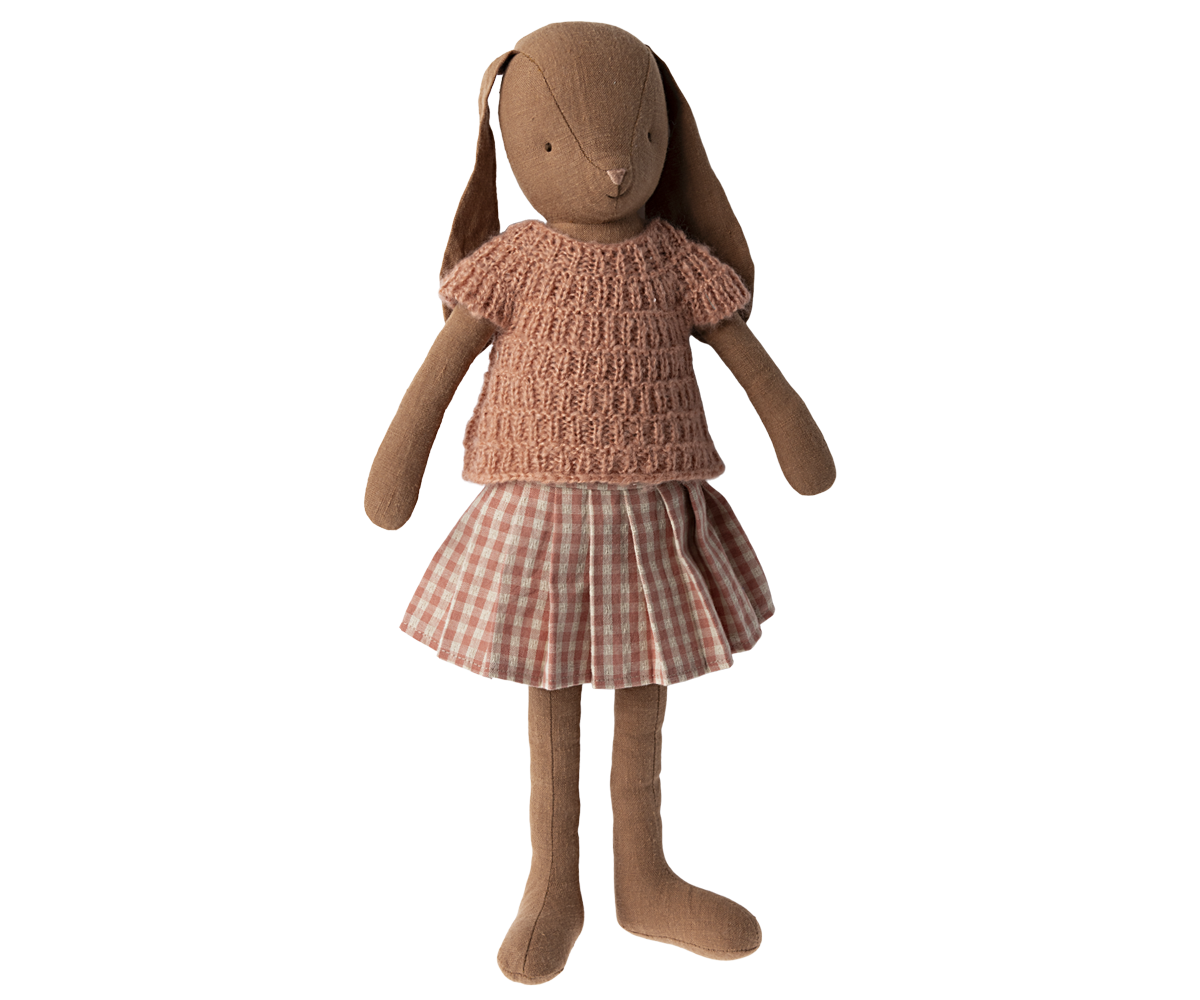 Jucarie textila Bunny Size 3 Chocolate Brown Maileg – Knitted Shirt and Skirt