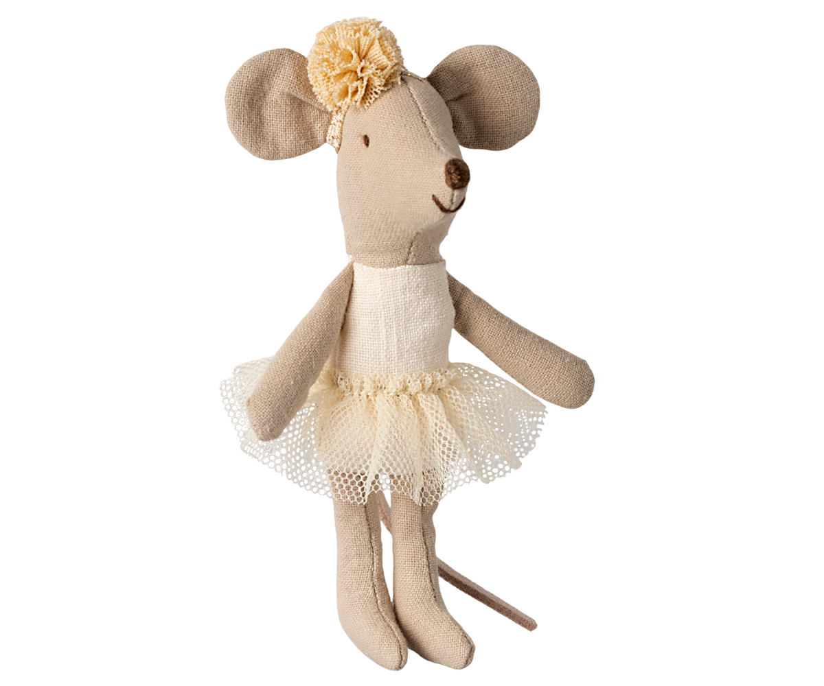 Jucarie textila Ballerina Mouse Little Sister Maileg – Off White