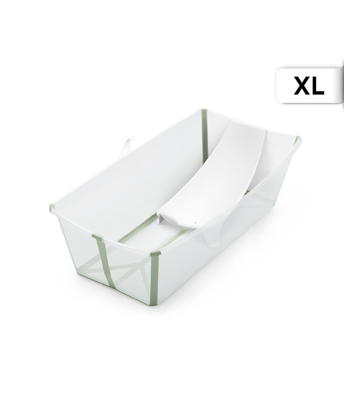 Cadita pliabila pentru bebelusi X-Large 0-6 ani + suport nou-nascuti Stokke® Flexi Bath® – Transparent Green