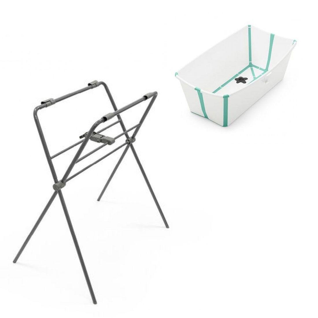 Cadita pliabila pentru bebelusi 0-4 ani + suport metalic pliabil Stokke® Flexi Bath® – White Aqua