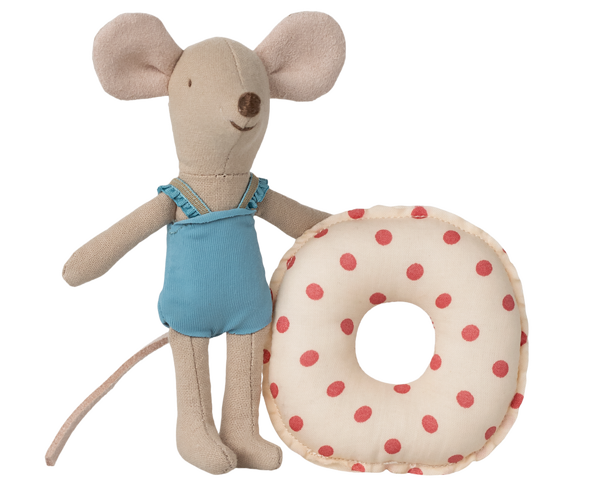 Jucarie textila Beach Mouse with Float Little Sister Maileg - Red Dot