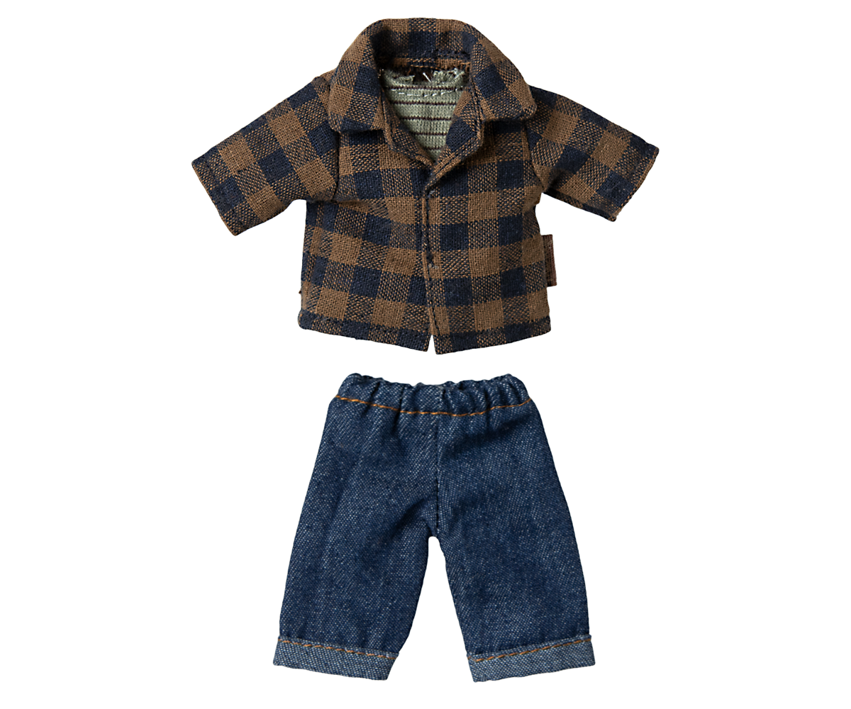 Set haine Brown Checked Shirt and Pants Dad Mouse Maileg