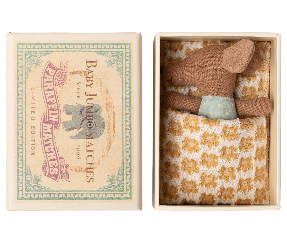 Jucarie textila Baby Mouse Sleepy/Wakey in Matchbox Maileg – Blue