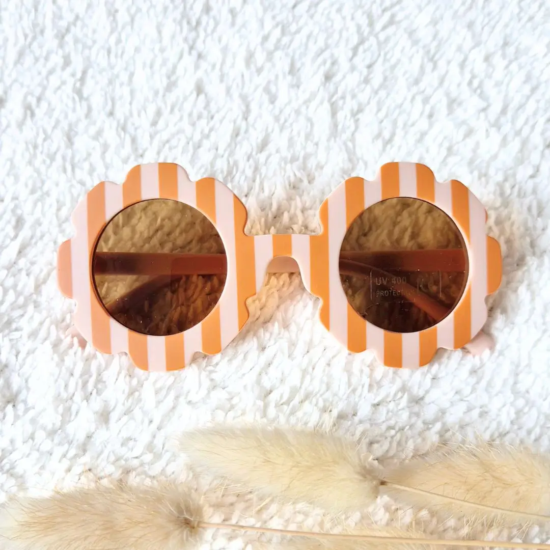Ochelari de soare pentru copii UV400 Flower Rammelaartje - Striped Camel/Soft Pink