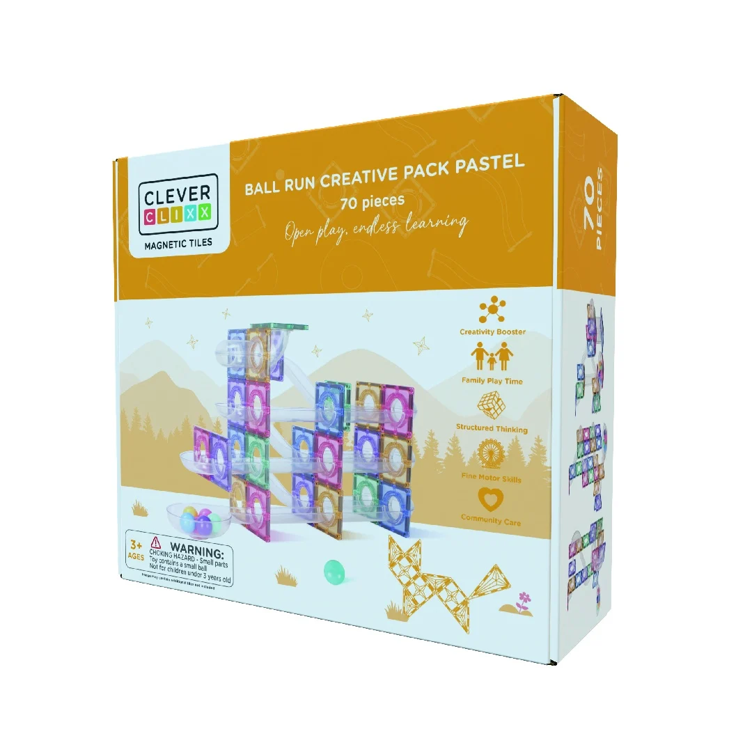 Set magnetic de construit CleverClixx - Circuit pastel cu bile 70 piese