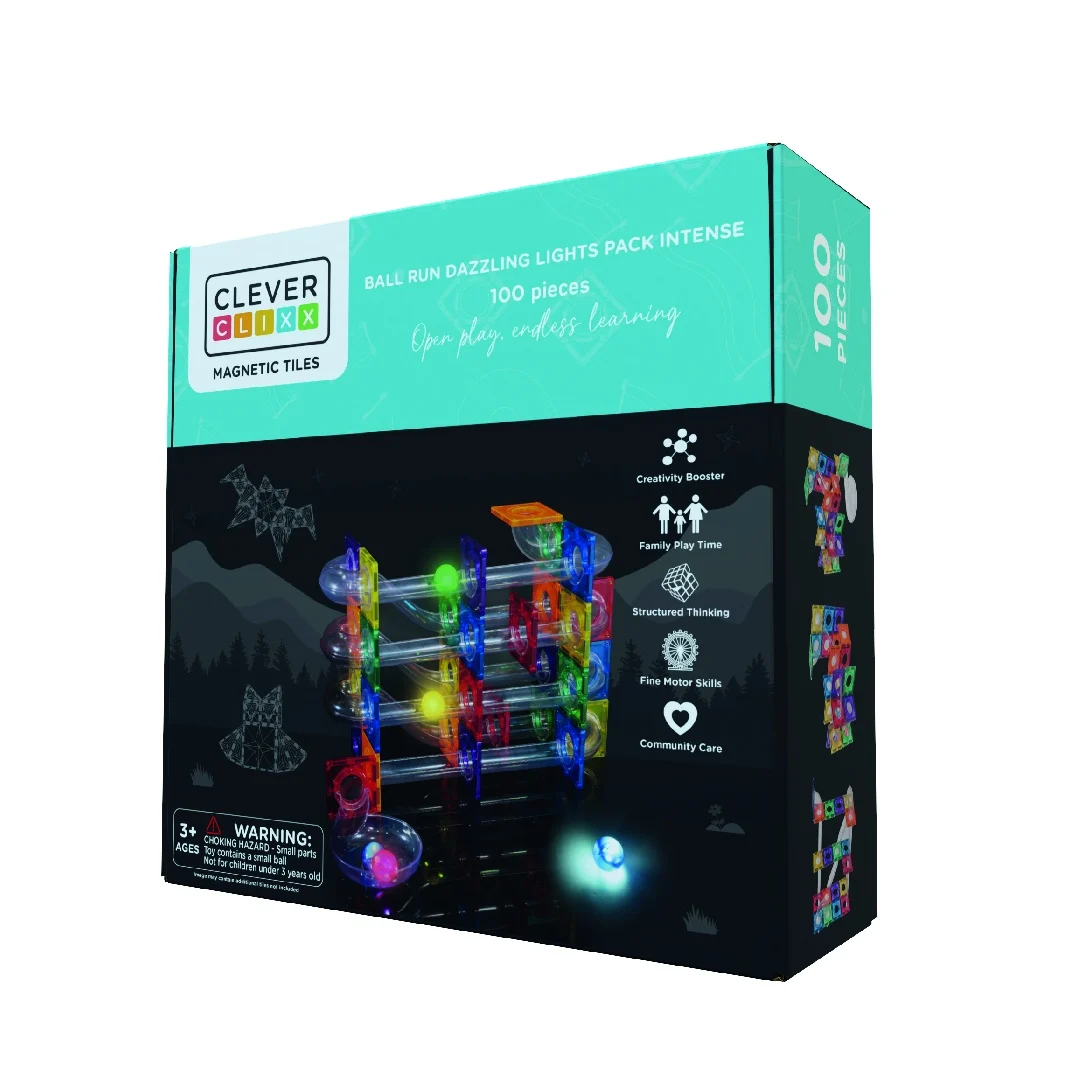Set magnetic de construit CleverClixx - Circuit cu bile luminoase 100 piese