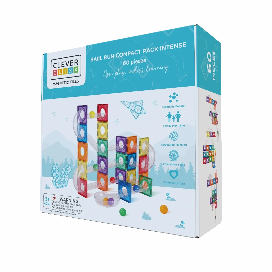 Set magnetic de construit CleverClixx - Circuit cu Bile Compact 60 piese