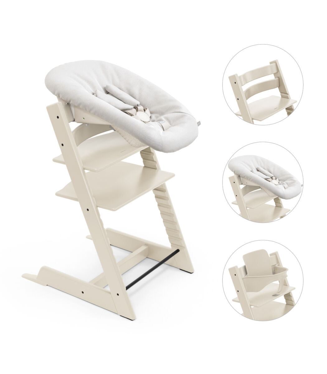 Pachet scaun de masa pentru copii din lemn de fag cu accesoriu nou nascut si baby set Tripp Trapp Stokke